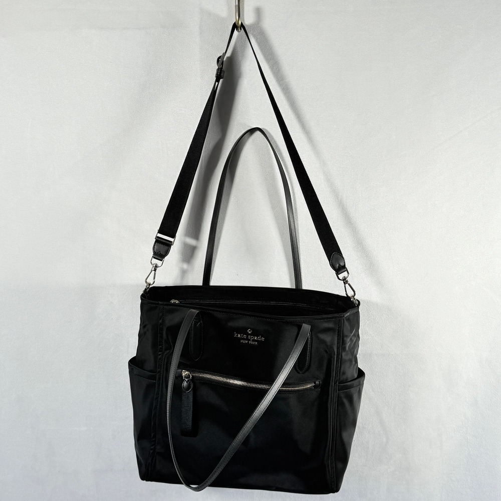 Kate Spade New York Black Nylon Tote Diaper Bag Leather Accents Shoulder Strap - Picture 7 of 7
